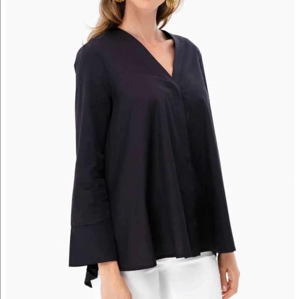 Tuckernuck Harshman Perla Blouse Black 3/4 Sleeve Button Front